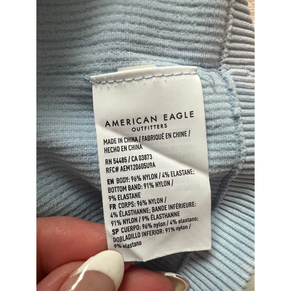 American Eagle Outfitters Ribbed Halter‎ Top Sleeveless Blue Medium - Picture 3 of 6